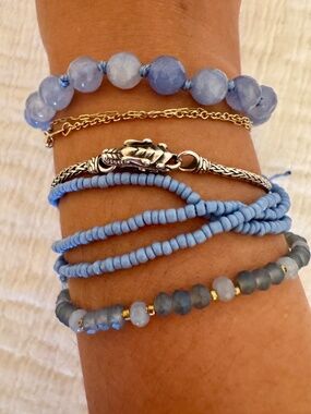 Stone and Bead Bracelet Stack Light Blues Set of 3 Bracelets